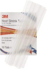 3M - 6" Long, 2:1, Polyolefin Heat Shrink Electrical Tubing - Clear - Makers Industrial Supply