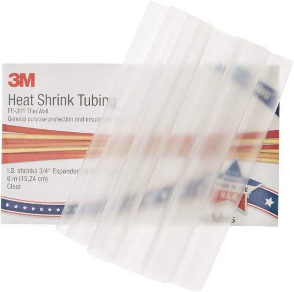 3M - 6" Long, 2:1, Polyolefin Heat Shrink Electrical Tubing - Clear - Makers Industrial Supply