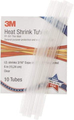 3M - 6" Long, 2:1, Polyolefin Heat Shrink Electrical Tubing - Clear - Makers Industrial Supply