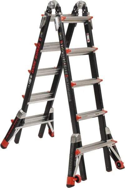 Made in USA - 4 Steps, 5-1/2' High, Type IA Rating, Fiberglass Multi-Use Ladder - 300 Lb Load Capacity, 29" Base Width - Makers Industrial Supply