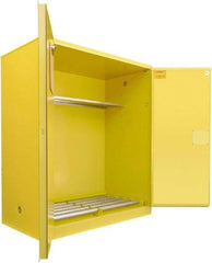 Securall Cabinets - 56" Wide x 31" Deep x 65" High, 18 Gauge Steel Vertical Drum Cabinet with 3 Point Key Lock - Yellow, Manual Closing Door, 1 Shelf, 2 Drums, Drum Rollers Included - Makers Industrial Supply