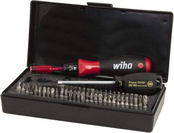 Wiha - 53 Piece, 1/4" Drive Screwdriver Wiha TorqueVario - S Bit Set - #0, 1, 2 & 3 Phillips, 1.5 to 8mm Hex, T6 to T25 Torx, #0, #1, #2 & #3 Pozidriv, #1, #2 & #3 Square Recess, 4.5, 5.5, 6.5 & 8mm Slotted, #1, #2, #3 & #4 Tri-Wing - Makers Industrial Supply