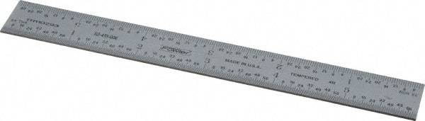 Fowler - 6" Long, 1/64, 1/32, 1/16, 1/8" Graduation, Rigid Steel Rule - 4R Graduation Style, Silver - Makers Industrial Supply