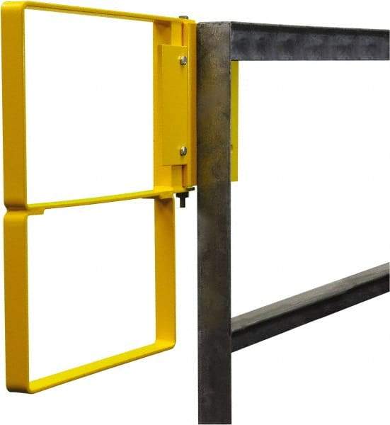 PRO-SAFE - Powder Coated Carbon Steel Self Closing Rail Safety Gate - Fits 34 to 36-1/2" Clear Opening, 1-1/2" Wide x 22" Door Height, Yellow - Makers Industrial Supply