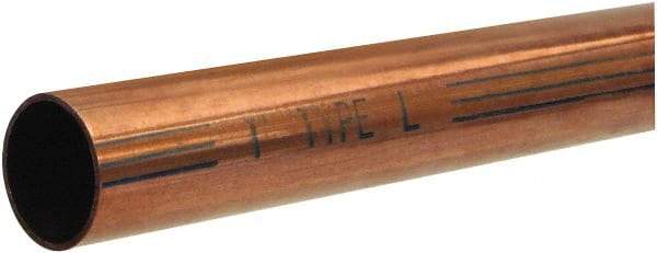 Mueller Industries - 5' Long, 1/2" OD x 0.43" ID, Grade C12200 Copper Water (L) Tube - 0.035" Wall Thickness, 0.198 Ft/Lb - Makers Industrial Supply