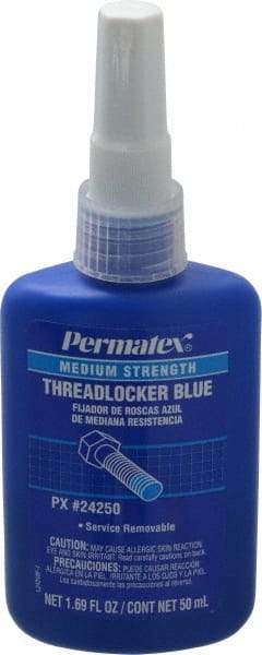 Permatex - 50 mL Bottle, Blue, Medium Strength Liquid Threadlocker - Series 242, 24 hr Full Cure Time, Hand Tool Removal - Makers Industrial Supply