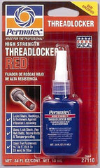 Permatex - 10 mL Bottle, Red, High Strength Liquid Threadlocker - Series 271, 24 hr Full Cure Time, Hand Tool, Heat Removal - Makers Industrial Supply