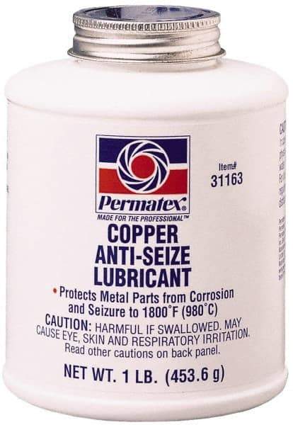 Permatex - 16 oz Bottle High Temperature Anti-Seize Lubricant - Copper, -30 to 1,800°F, Copper Colored, Water Resistant - Makers Industrial Supply