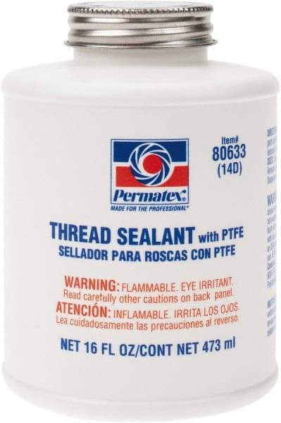 Permatex - 16 oz Brush Top Can White Thread Sealant - PTFE Based, 300°F Max Working Temp, For Use with Fittings - Makers Industrial Supply