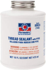 Permatex - 16 oz Brush Top Can White Thread Sealant - PTFE Based, 300°F Max Working Temp, For Use with Fittings - Makers Industrial Supply