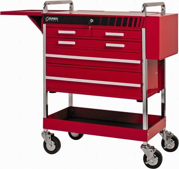 Sunex Tools - 18-1/4" Wide x 40" High x 27" Deep, 5 Drawer Tool Cart - 500 Lb Capacity, Red - Makers Industrial Supply