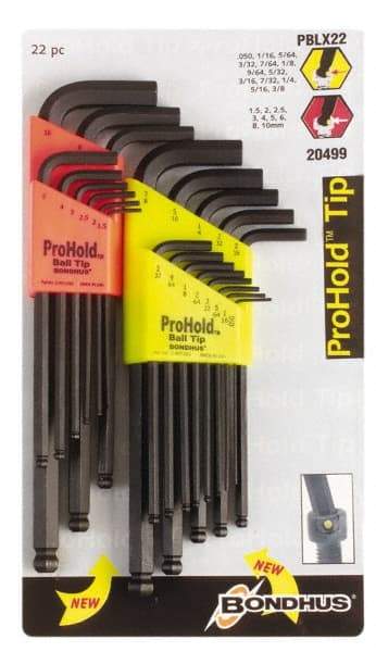 Bondhus - 22 Piece L-Key Handle Combo Hex Key Set - Hex Range 1/2 to 3/8" - Makers Industrial Supply