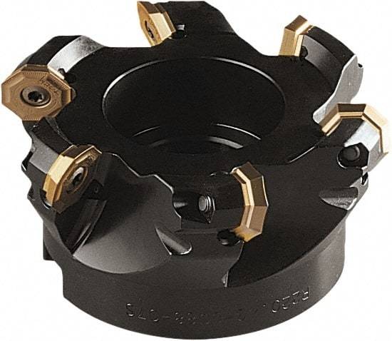 Seco - 75mm Cut Diam, 22mm Arbor Hole, 5mm Max Depth of Cut, 43° Indexable Chamfer & Angle Face Mill - 4 Inserts, OF.. 0704 Insert, Right Hand Cut, 4 Flutes, Through Coolant, Series OctoMill - Makers Industrial Supply