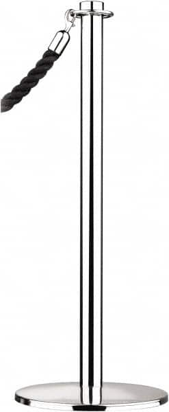 Tensator - 34" High, 2" Pole Diam, Barrier Post Base - 14" Base Diam, Round Stainless Steel Base, Polished Chrome (Color) Steel Post, For Outdoor Use - Makers Industrial Supply