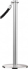 Tensator - 34" High, 2" Pole Diam, Barrier Post Base - 14" Base Diam, Round Stainless Steel Base, Polished Chrome (Color) Steel Post, For Outdoor Use - Makers Industrial Supply