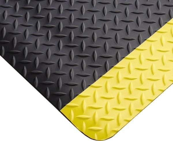 PRO-SAFE - 18' Long x 4' Wide, Dry Environment, Anti-Fatigue Matting - Black with Yellow Borders, Vinyl with Vinyl Sponge Base, Beveled on 4 Sides - Makers Industrial Supply