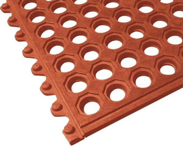 PRO-SAFE - 3' Long x 3' Wide x 5/8" Thick, Anti-Fatigue Modular Matting Tiles - Male, 1 Interlocking Side, Red, For Dry & Wet Areas - Makers Industrial Supply