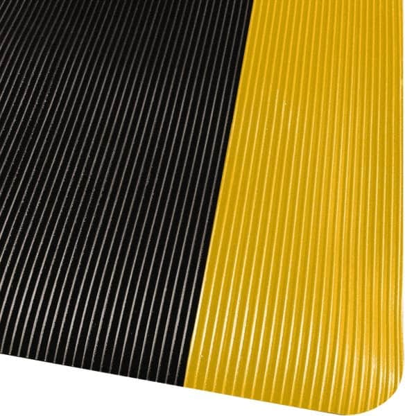 PRO-SAFE - 75' Long x 4' Wide, Dry Environment, Anti-Fatigue Matting - Black with Yellow Borders, Vinyl with Vinyl Sponge Base, Beveled on 4 Sides - Makers Industrial Supply