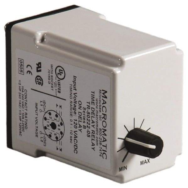 Macromatic - 8 Pin, Multiple Range DPDT Time Delay Relay - 10 Contact Amp, 24 VAC/VDC, Knob - Makers Industrial Supply