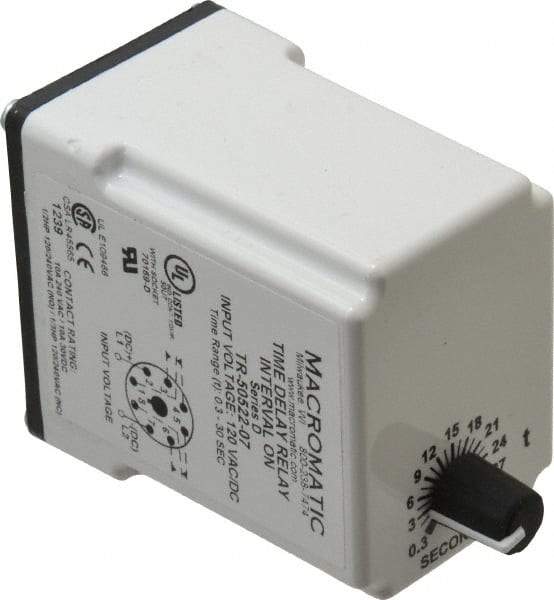 Macromatic - 8 Pin, Multiple Range DPDT Time Delay Relay - 10 Contact Amp, 120 VAC/VDC, Knob - Makers Industrial Supply