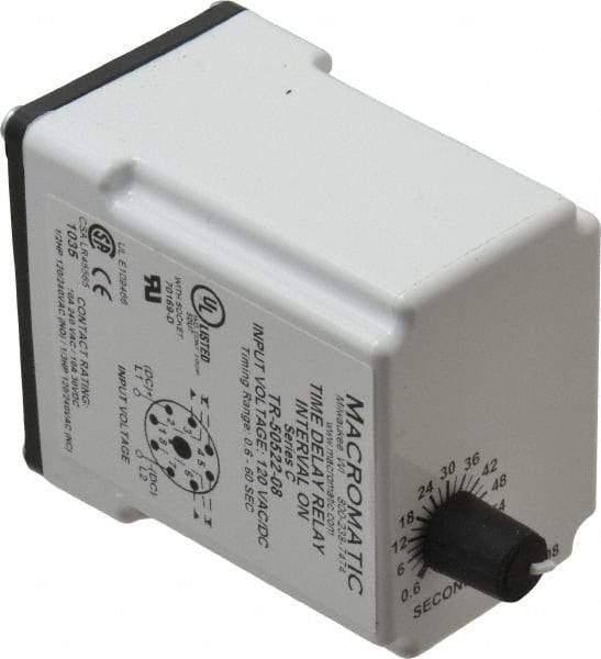 Macromatic - 8 Pin, Multiple Range DPDT Time Delay Relay - 10 Contact Amp, 120 VAC/VDC, Knob - Makers Industrial Supply