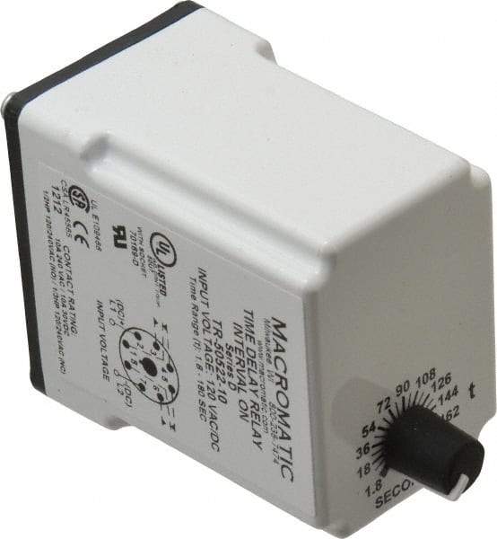 Macromatic - 8 Pin, Multiple Range DPDT Time Delay Relay - 10 Contact Amp, 120 VAC/VDC, Knob - Makers Industrial Supply