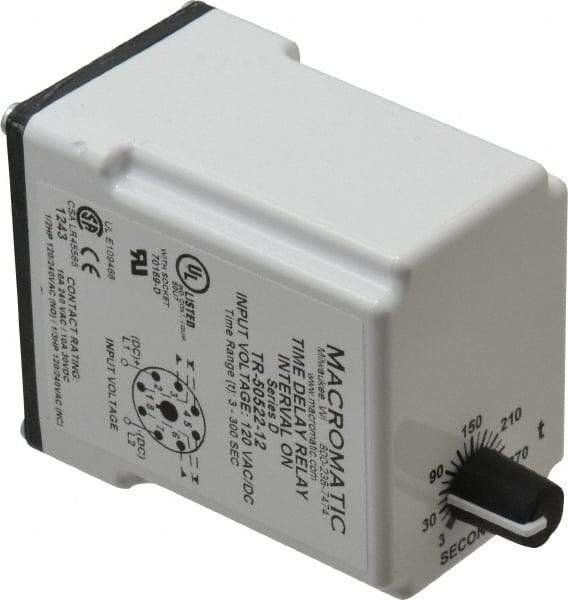 Macromatic - 8 Pin, Multiple Range DPDT Time Delay Relay - 10 Contact Amp, 120 VAC/VDC, Knob - Makers Industrial Supply