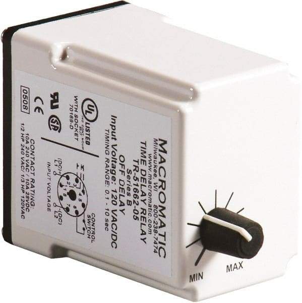 Macromatic - 11 Pin, Multiple Range DPDT Time Delay Relay - 10 Contact Amp, 120 VAC/VDC, Knob - Makers Industrial Supply