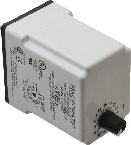 Macromatic - 11 Pin, Multiple Range DPDT Time Delay Relay - 10 Contact Amp, 120 VAC/VDC, Knob - Makers Industrial Supply