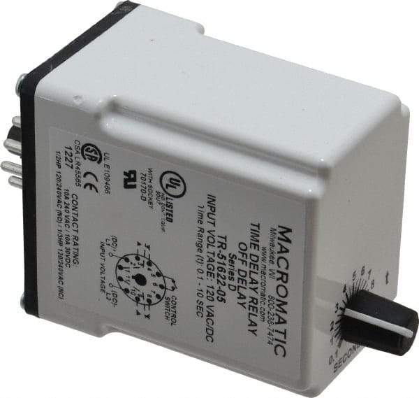 Macromatic - 11 Pin, Multiple Range DPDT Time Delay Relay - 10 Contact Amp, 120 VAC/VDC, Knob - Makers Industrial Supply