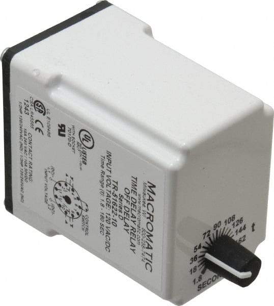 Macromatic - 11 Pin, Multiple Range DPDT Time Delay Relay - 10 Contact Amp, 120 VAC/VDC, Knob - Makers Industrial Supply