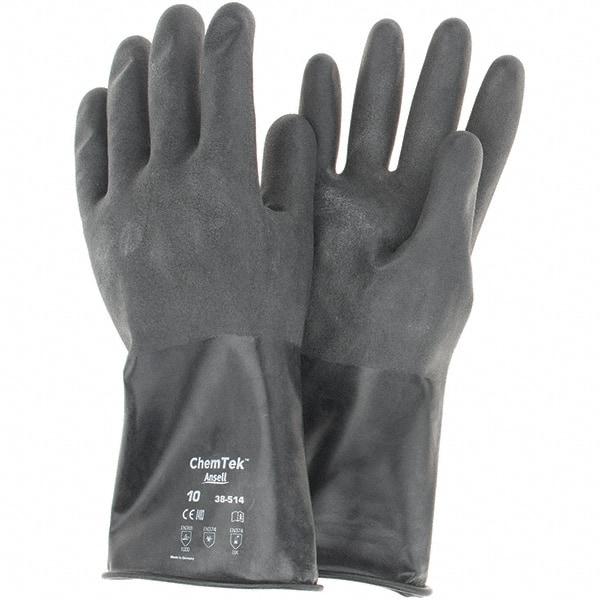 Ansell - 14 mil Thick, Chemical Resistant Gloves - SZ 10 14"14ML BLK 1/PR CHEM-TEK RGH FIN CHEM GLV - Makers Industrial Supply