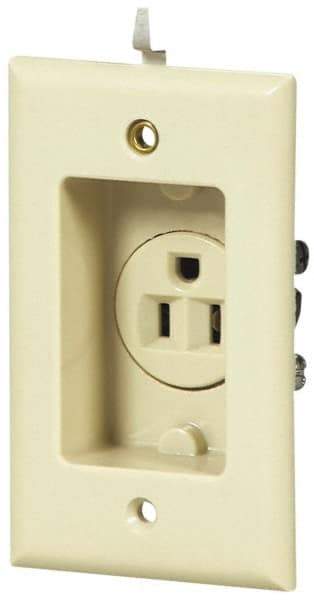 Cooper Wiring Devices - 125 VAC, 15 Amp, 5-15R NEMA Configuration, White, Specification Grade, Self Grounding Single Receptacle - 1 Phase, 2 Poles, 3 Wire, Tamper Resistant - Makers Industrial Supply