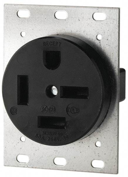 Cooper Wiring Devices - 250 VAC, 60 Amp, 15-60R NEMA Configuration, Black, Industrial Grade, Self Grounding Single Receptacle - 1 Phase, 3 Poles, 4 Wire, Flush Mount - Makers Industrial Supply