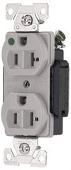 Cooper Wiring Devices - 125 VAC, 15 Amp, 5-15R NEMA Configuration, Gray, Hospital Grade, Self Grounding Duplex Receptacle - 1 Phase, 2 Poles, 3 Wire, Flush Mount, Antimicrobial, Chemical and Impact Resistant - Makers Industrial Supply