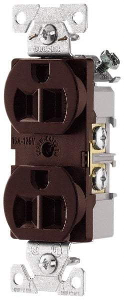 Cooper Wiring Devices - 125 VAC, 15 Amp, 5-15R NEMA Configuration, Brown, Specification Grade, Self Grounding Duplex Receptacle - 1 Phase, 2 Poles, 3 Wire, Flush Mount, Tamper Resistant - Makers Industrial Supply