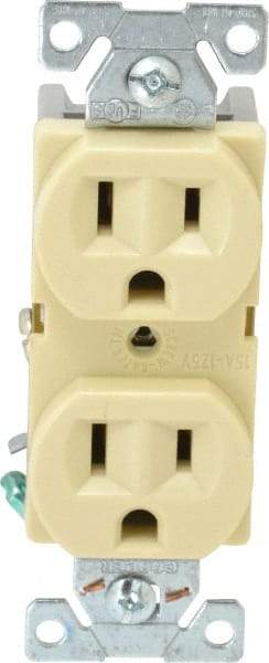 Cooper Wiring Devices - 125 VAC, 15 Amp, 5-15R NEMA Configuration, Ivory, Specification Grade, Self Grounding Duplex Receptacle - 1 Phase, 2 Poles, 3 Wire, Flush Mount, Tamper Resistant - Makers Industrial Supply