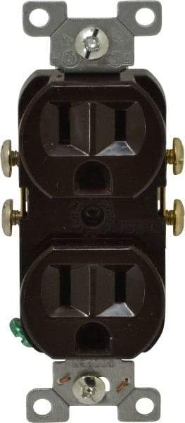 Cooper Wiring Devices - 125 VAC, 15 Amp, 5-15R NEMA Configuration, Brown, Specification Grade, Self Grounding Duplex Receptacle - 1 Phase, 2 Poles, 3 Wire, Flush Mount, Tamper Resistant - Makers Industrial Supply