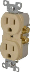 Cooper Wiring Devices - 125 VAC, 15 Amp, 5-15R NEMA Configuration, Ivory, Specification Grade, Self Grounding Duplex Receptacle - 1 Phase, 2 Poles, 3 Wire, Flush Mount, Tamper Resistant - Makers Industrial Supply