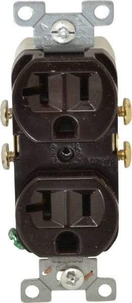 Cooper Wiring Devices - 125 VAC, 20 Amp, 5-20R NEMA Configuration, Brown, Specification Grade, Self Grounding Duplex Receptacle - 1 Phase, 2 Poles, 3 Wire, Flush Mount, Tamper Resistant - Makers Industrial Supply