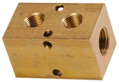 Made in USA - 1/2" Inlet, 3/8" Outlet Manifold - 2-3/4" Long x 1-1/2" Wide x 1-1/2" High, 0.2" Mount Hole, 2 Inlet Ports, 2 Outlet Ports - Makers Industrial Supply