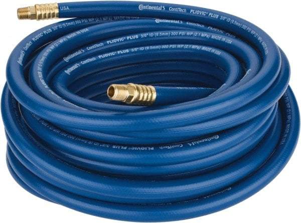 Continental ContiTech - 3/8" ID x 0.66" OD 50' Long Multipurpose Air Hose - MNPT x MNPT Ends, 300 Working psi, -10 to 158°F, 1/4" Fitting, Blue - Makers Industrial Supply