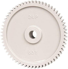 Made in USA - 24 Pitch, 2-1/2" Pitch Diam, 2.583" OD, 60 Tooth Spur Gear - 1/4" Face Width, 5/16" Bore Diam, 43/64" Hub Diam, 20° Pressure Angle, Acetal - Makers Industrial Supply