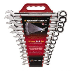 GearWrench - 13 Piece, 1/4" to 1", Combination Wrench Set - Inch Measurement Standard, Chrome Finish, Comes in Plastic Rack - Makers Industrial Supply