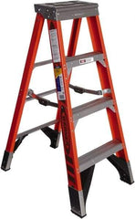 Werner - 3 Steps, 4' High, Type IAA Rating, Fiberglass Step Ladder - 375 Lb Capacity, 21-1/2" Base Width - Makers Industrial Supply