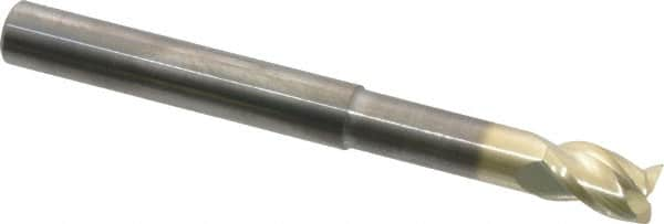 Accupro - 1/4", 3/8" LOC, 1/4" Shank Diam, 2-1/2" OAL, 3 Flute, Solid Carbide Square End Mill - Single End, ZrN Finish, Spiral Flute, 37° Helix, Centercutting, Right Hand Cut, Right Hand Flute - Makers Industrial Supply