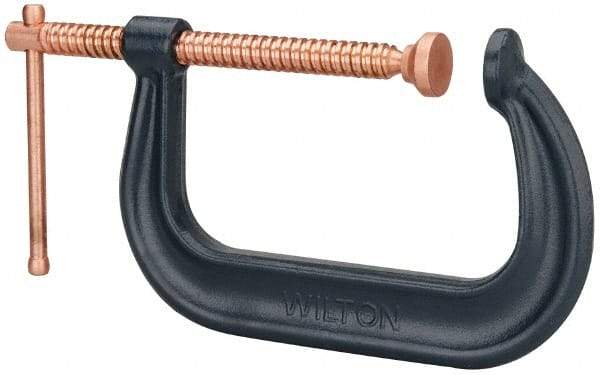 Wilton - Regular-Duty 6-1/16" Max Opening, 4-1/8" Throat Depth, Forged Steel Standard C-Clamp - 6,600 Lb Capacity, 0" Min Opening, Deep Throat - Makers Industrial Supply