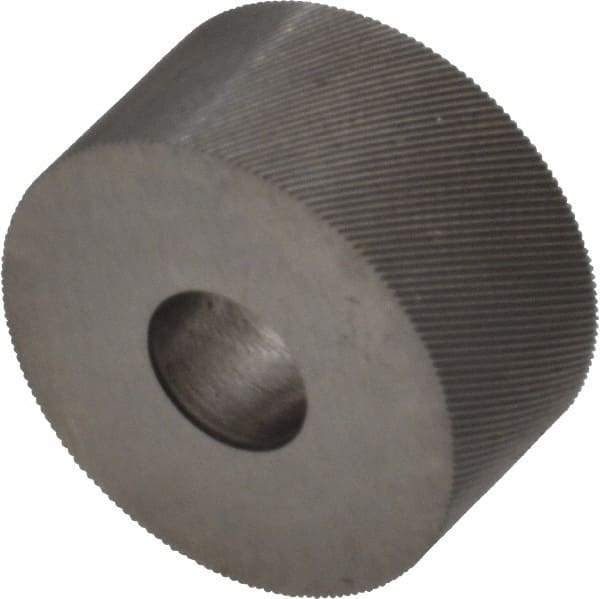 Made in USA - 3/4" Diam, 70° Tooth Angle, 80 TPI, Standard (Shape), Form Type High Speed Steel Right-Hand Diagonal Knurl Wheel - 3/8" Face Width, 1/4" Hole, Circular Pitch, 30° Helix, Bright Finish, Series KP - Exact Industrial Supply