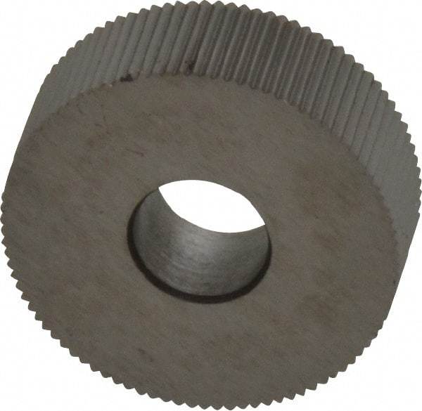 Made in USA - 3/4" Diam, 90° Tooth Angle, 40 TPI, Standard (Shape), Form Type Cobalt Straight Knurl Wheel - 1/4" Face Width, 1/4" Hole, Circular Pitch, Bright Finish, Series KN - Exact Industrial Supply