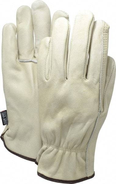 MCR Safety - Size L (9) Grain Cowhide General Protection Work Gloves - For Work & Driver, Uncoated, Slip-On Cuff, Full Fingered, Cream/Brown, Paired - Makers Industrial Supply